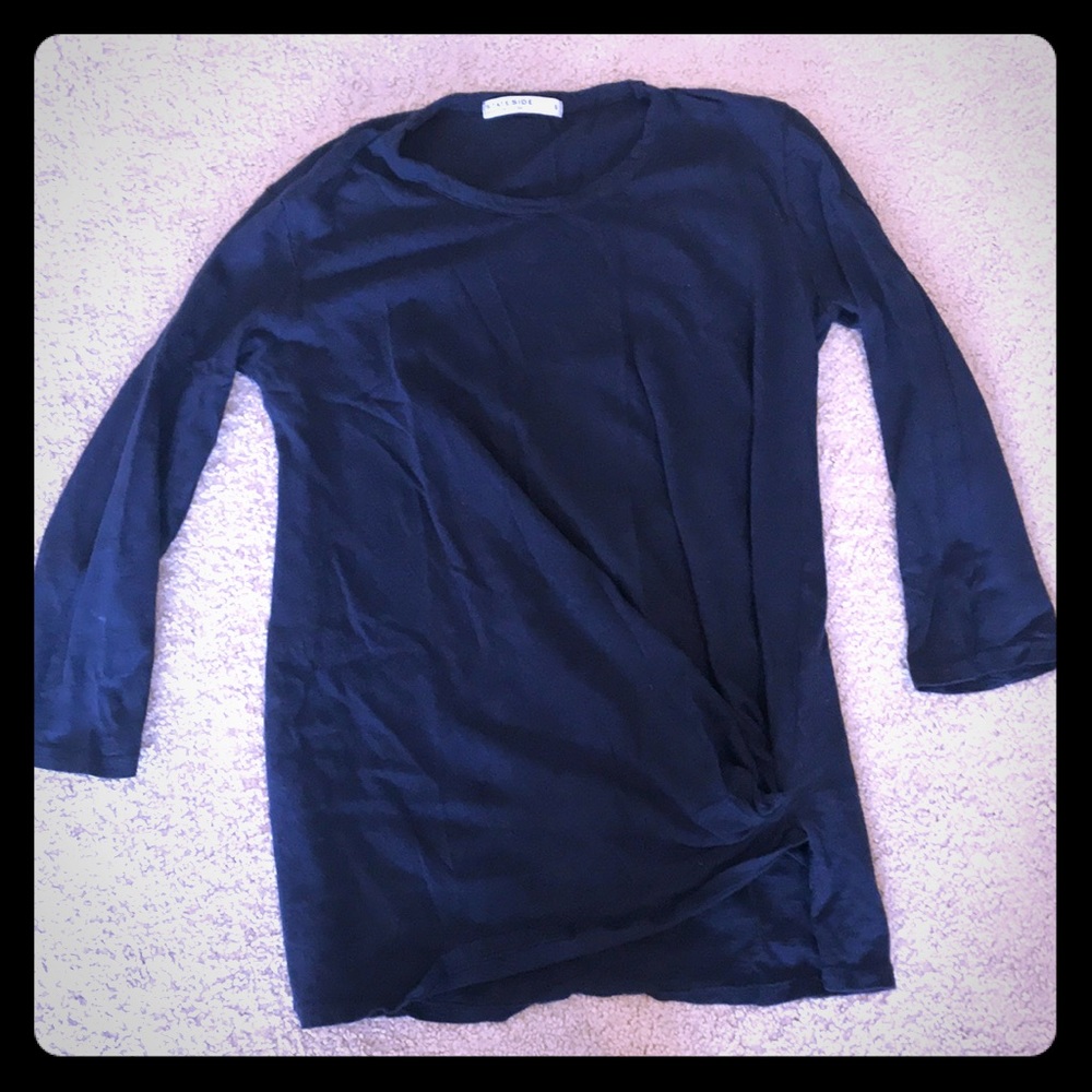 Light navy blue shirt with left side front tie